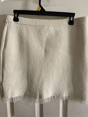 Zara Cream Bouclé Fringe Hem Mini Skirt